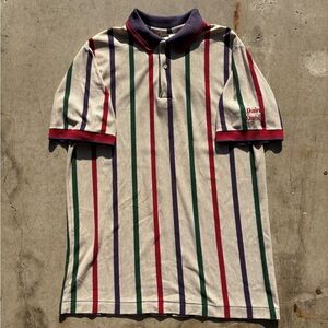 RARE Vtg 70s Dairy Queen Employee Colorful Striped Embroidered Rugby Polo Medium